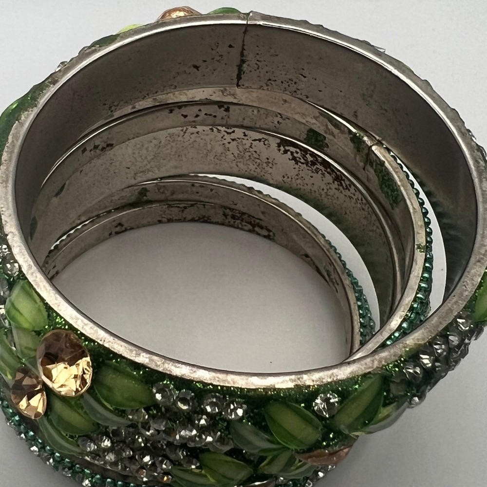 Green Crystal Bangle Set Stackable Gemstone Beade… - image 4